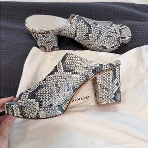 Vince Women's Black and White Snakeskin Mules